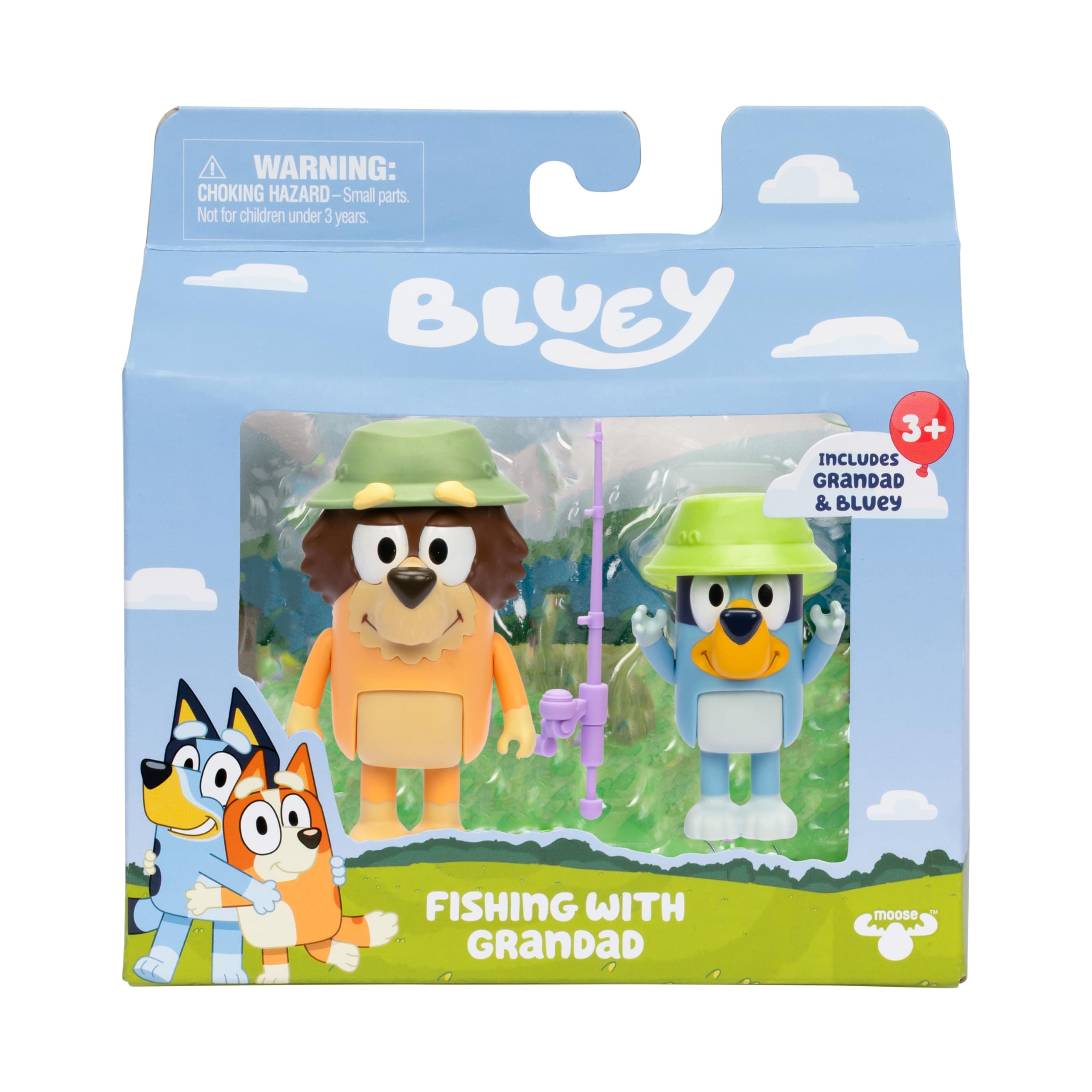 BLUEY Figure 2-Pack - Fishing with Grandad, 2.5 Inch Figures with Accessories, Kids Can Recreate Their Favorite Moments from The Episode - Grandad