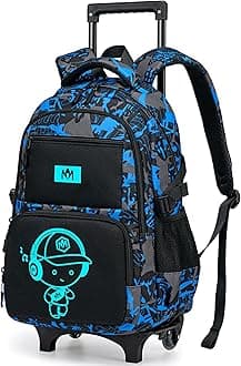 BluboonRolling Backpack with Wheels Kids Backpack for Boys Teens Wheeled Bookbag Kids Luggage Travel Hiking