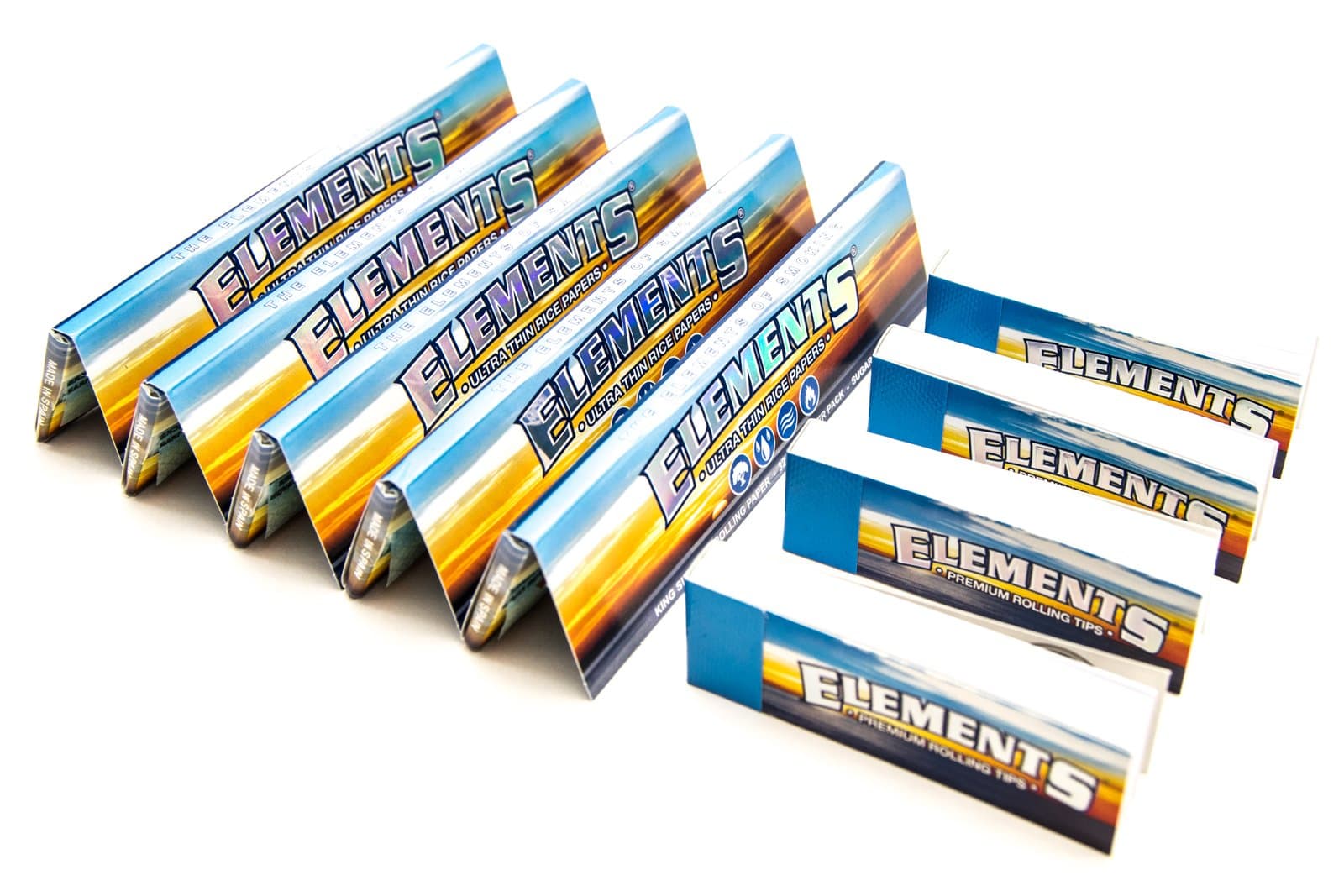 [5 Packs] Elements King Size Slim Rolling Papers with [4 Booklets] of Elements Rolling Tips