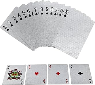 Joyoldelf Playing Cards, Silver Foil Playing Cards with Cube Pattern on Back of Cards, Waterproof Playing Cards / Poker Cards with Box Great for Party, Game, Cardistry, Magic Trick