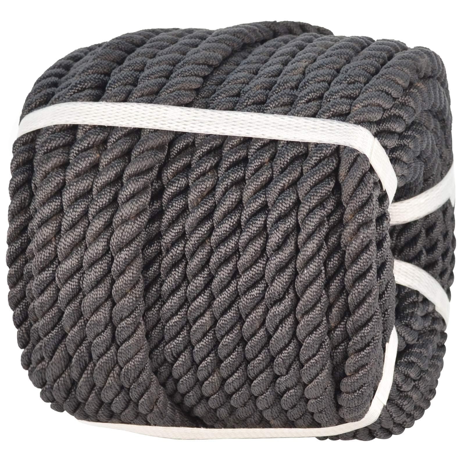 Twisted Polyester Rope (1/2 inch x 50 feet) Three Strand Strong Nylon Rope for Pull, Swing, Climb and Knot, High Strength Hanging DIY Projects Black