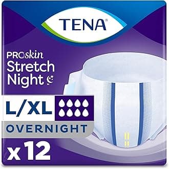 Tena ProSkin Overnight Incontinence Adult Diaper for Women & Men, Stretch, Large/Extra Large, 12 Count, Packaging May Vary