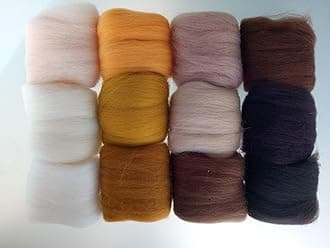 Assorted Merino Wool Roving Tops Pack – 60 g, 12 Colours for Needle Felting, Wet Felting and Spinning (Set J)