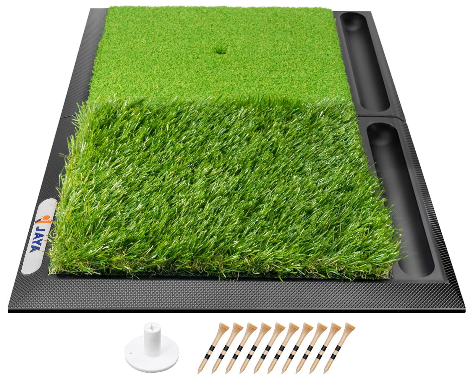 JAYA Golf Hitting Mat with Heavy Rubber Base, Foldable Golf Practice Mat for Indoor and Outdoor Training, Fairway & Rough Turf for Swing and Chipping