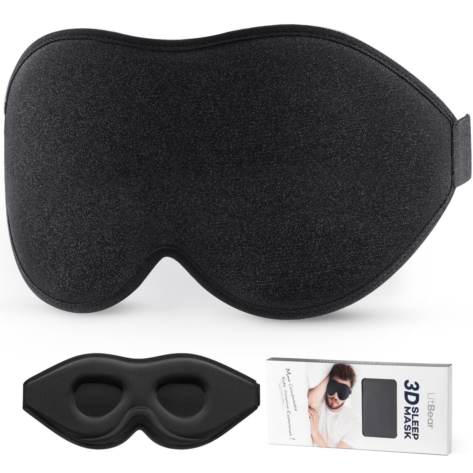 LitBear Sleep Masks for Side Sleeper (Black)