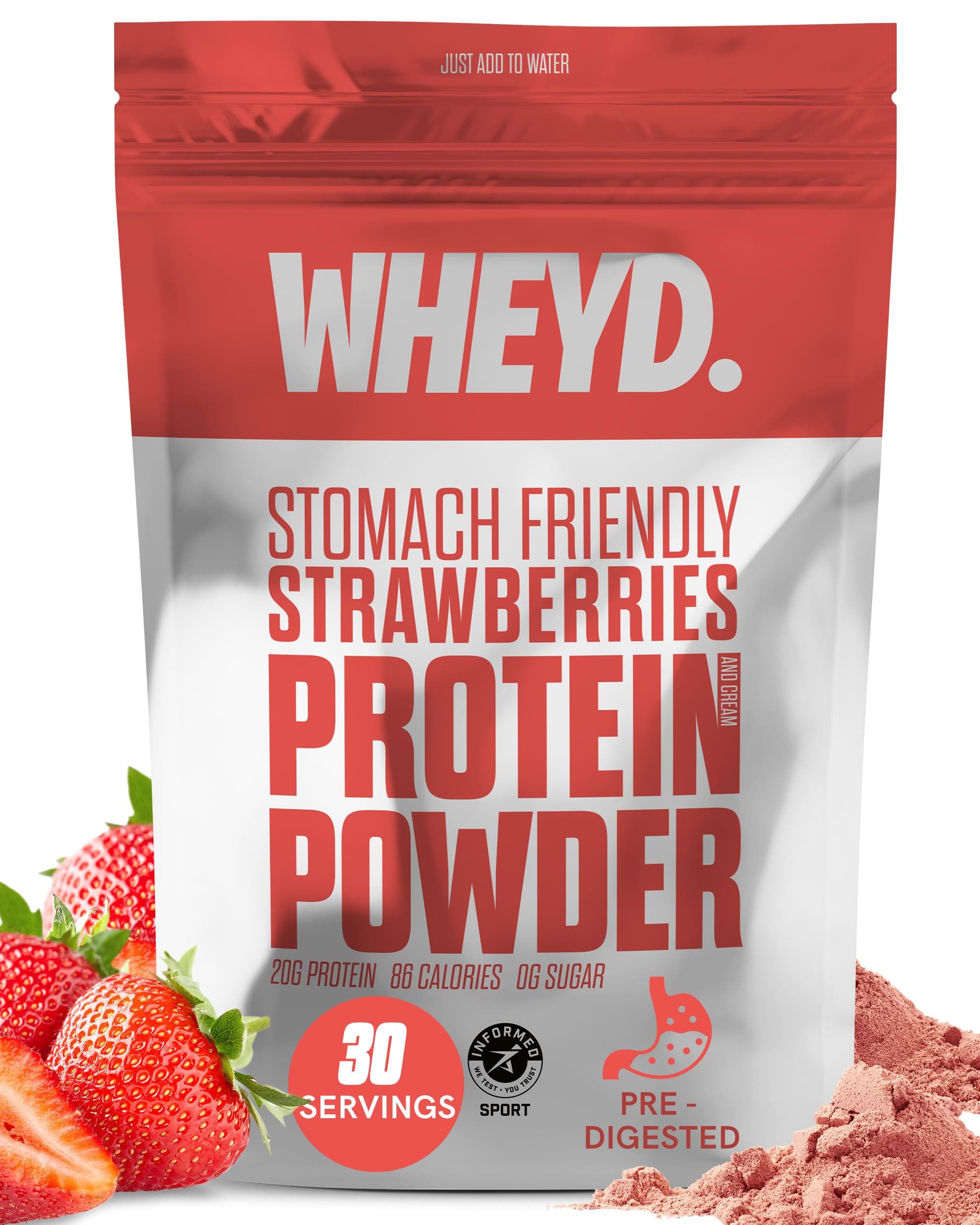 WHEYD Hydrolysed Whey Protein Isolate - Grass-Fed, Low Calorie Whey Protein Powder - Made from Premium Irish Dairy, Low Lactose, No Digestive Issues - 720g, 30 x 24g Servings, Strawberries & Cream