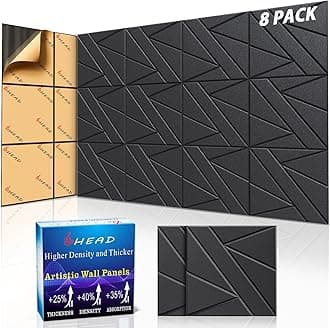8 Pack Self-Adhesive Soundproof Wall Panels, 12 x 12 x 0.47 in Sound Proof Foam Panels for Walls, 1.2lb/ft³ High Density, Thicker 0.47in, Acoustic Panel, Peel and Stick Wall Panel Studio Black