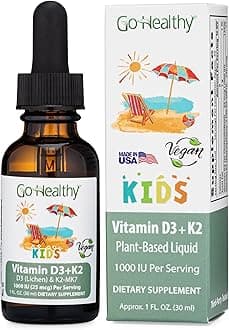 Go Healthy Kids Vitamins D3 K2 (MK-7), Child Vitamin D, Liquid Vegan D3 K2 Drops for Kids, Sugar-Free, Easy-to-Absorb, Children's Growth & Immune Support, Vanilla Flavor - 30 Servings