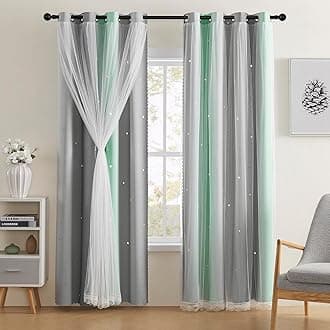 XiDi Blackout Curtains for Bedroom & Kids Room - Rainbow, Unicorn Wall Decals, Green Light Grey, 34x63 Inch, 1 Panel