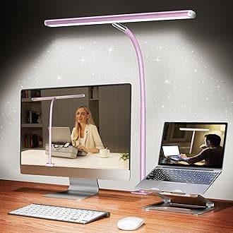 Airlonv LED Desk Lamp for Office Home, Eye-Caring Desk Light with Stepless Dimming Adjustable Flexible Gooseneck, 10W USB Adapter Desk Lamp with Clamp for Reading, Study, Workbench (Pink)