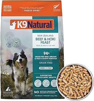 K9 Natural Beef & Hoki Freeze Dried Dog Food, High-Meat Natural Complete Meal or Meal Toppers for Dogs, Grass-Fed Beef & Hoki from New Zealand, Grain-Free, GMO-Free, Complete & Balanced Nutrition, 4lb