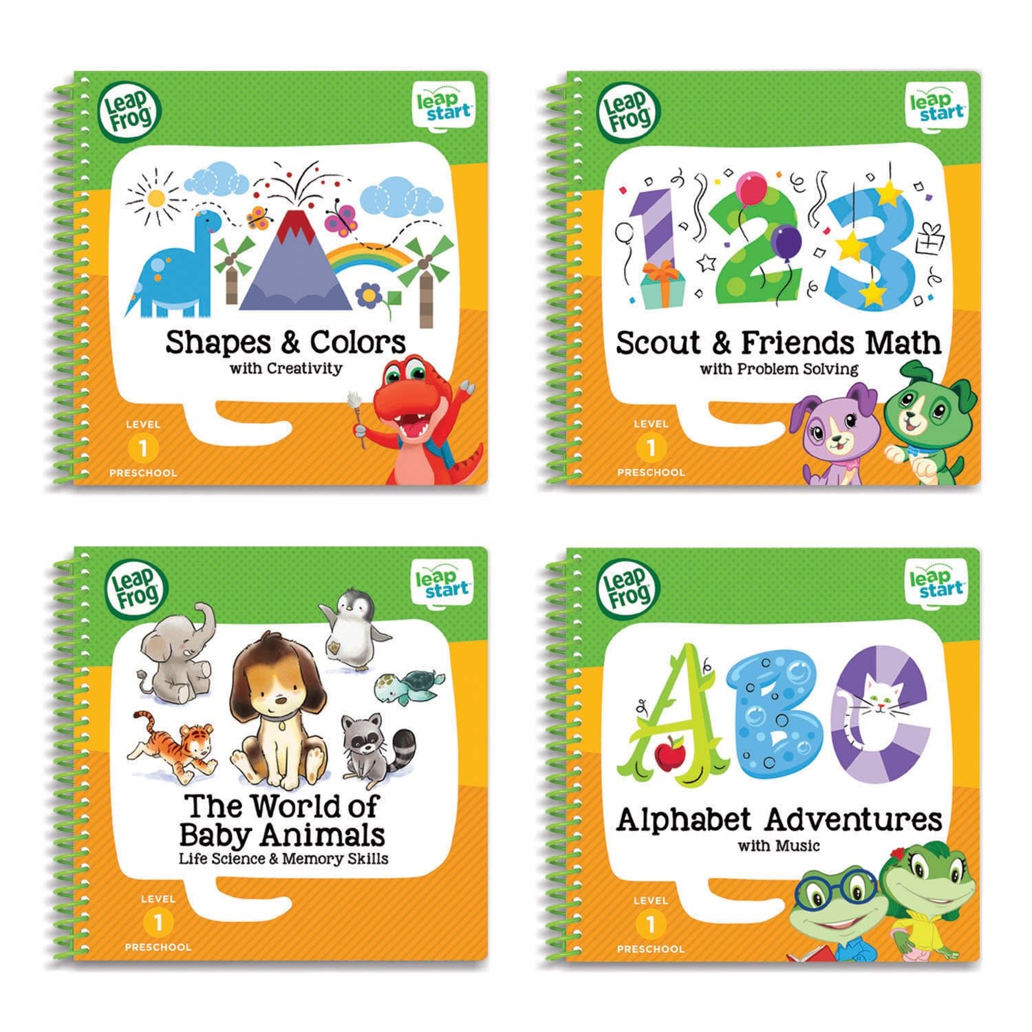 LeapFrog LeapStart Preschool 4-in-1 Activity Book Bundle with ABC, Shapes & Colors, Math, Animals