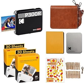 KODAKMini 3 Retro 3x3 Portable Photo Printer Accessory Gift Bundle, Compatible with iOS, Android & Bluetooth Device, Real Photo 4PASS Technology & Laminating Process, Photos Black