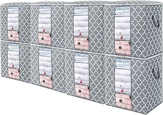 WISELIFE Storage Bags 8 Pack/100L Large Blanket Clothes Organization and Storage Containers for Comforters,Bedding, Foldable Organizer with Reinforced Handle, Clear Window, Sturdy Zippers,Light Gray