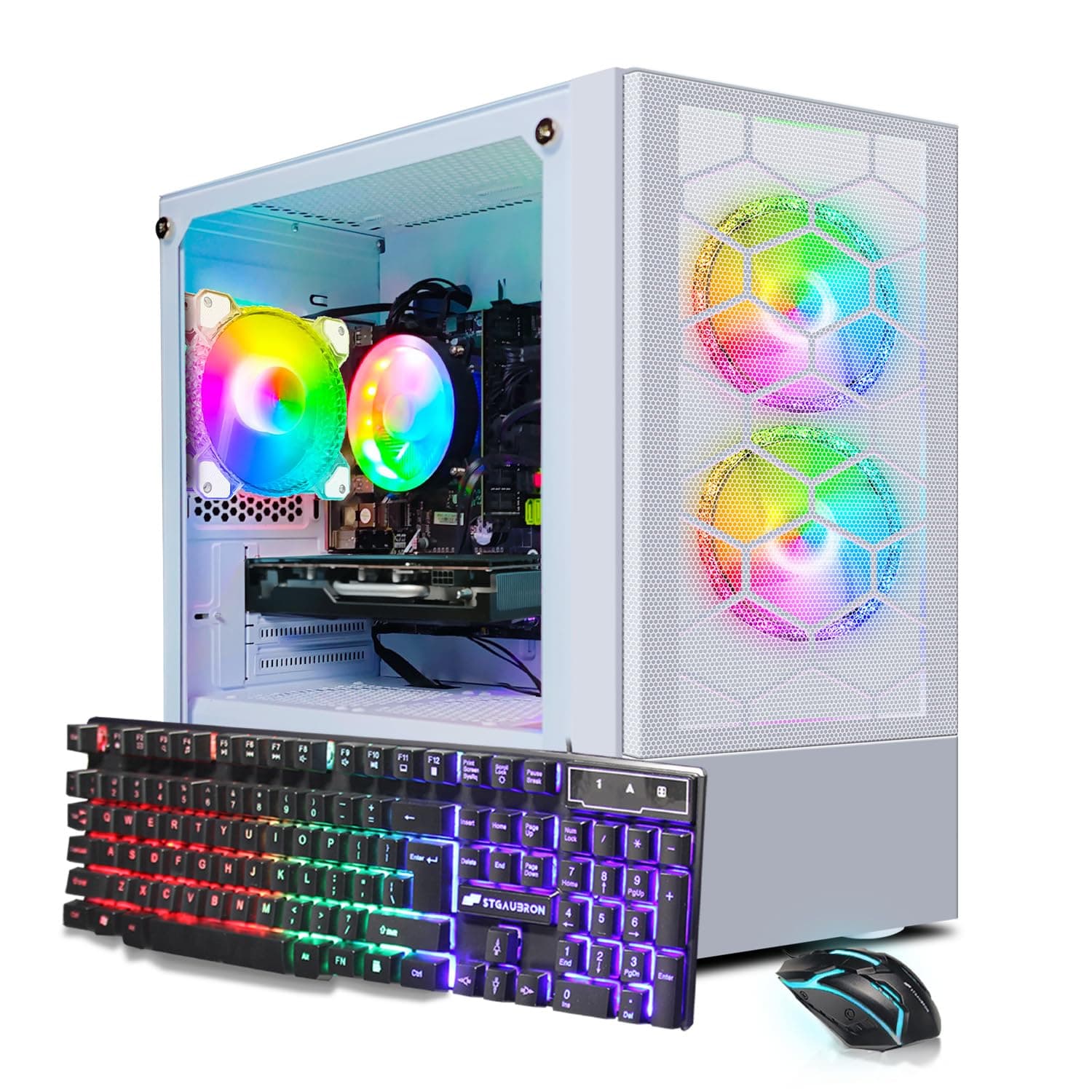 STGAubron Gaming PC Computer Desktop, Intel Core i7 8th Gen up to 4.1G, Radeon RX 470 8G, 16G DDR4, 512G SSD, WiFi 6, BT 5.2, RGB Fan x3, Windows 11 Home