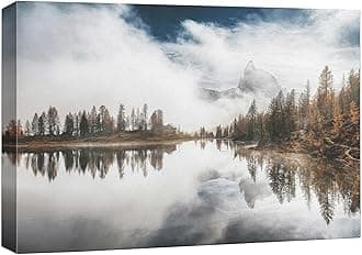 wall26 Canvas Print Wall Art Misty Mountain Reflection Tranquil Photography Realism Bohemian Relax/Calm Cool for Living Room, Bedroom, Office - 16"x24"