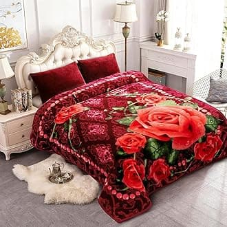 JYK Korean Mink Fleece Blanket Queen 75" x 87", 5Pounds - 2 Ply Reversible Silky Soft Plush Warm Blanket for Autumn, Winter - Rose/Virgin Mary