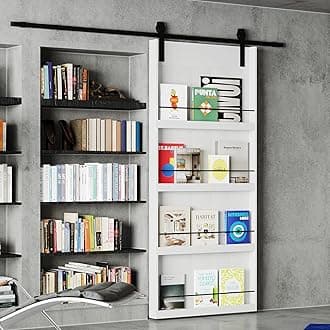 BARNER HOME 36in x 84in Sliding Barn Door, Shelf Style, Made of Primed MDF, Sliding Door with 6.6 ft Hardware Kit