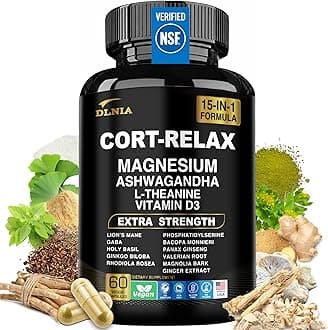 Super Calm Cortisol Supplement with Magnesium Glycinate, Ashwagandha KSM-66, L-Theanine, Phosphatidylserine, Ginkgo Biloba & Lions Mane for Calm, Focus, Mental Clarity, Relaxation, Sleep, Energy