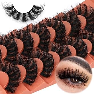 Mink Lashes Fluffy False Eyelashes 20-22mm Dramatic Volume Eyelash Full Eye Lashes 8D D Curly Fake Eyelashes 7 Pairs Faux Mink Lashes Multipack by TOOCHUNAG