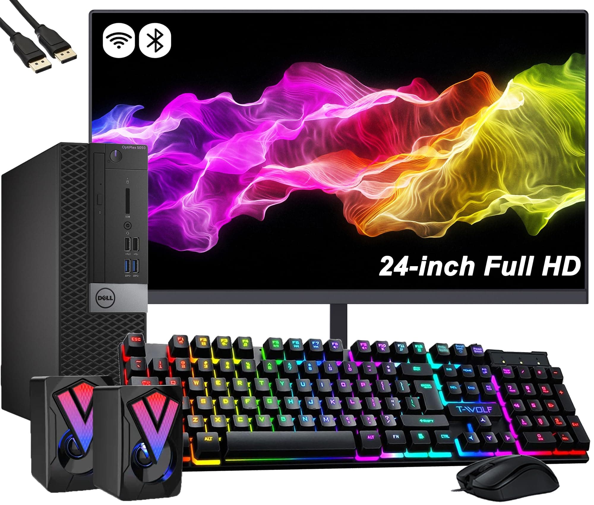 Dell OptiPlex 5050 SFF Desktop Computer PC Bundle Set with New 24" FHD Monitor Core i5-7600U 16GB RAM 256GB SSD, DVD, RGB Keyboard & Mouse, Speakers, Wi-Fi, Windows 10 Pro (Renewed)