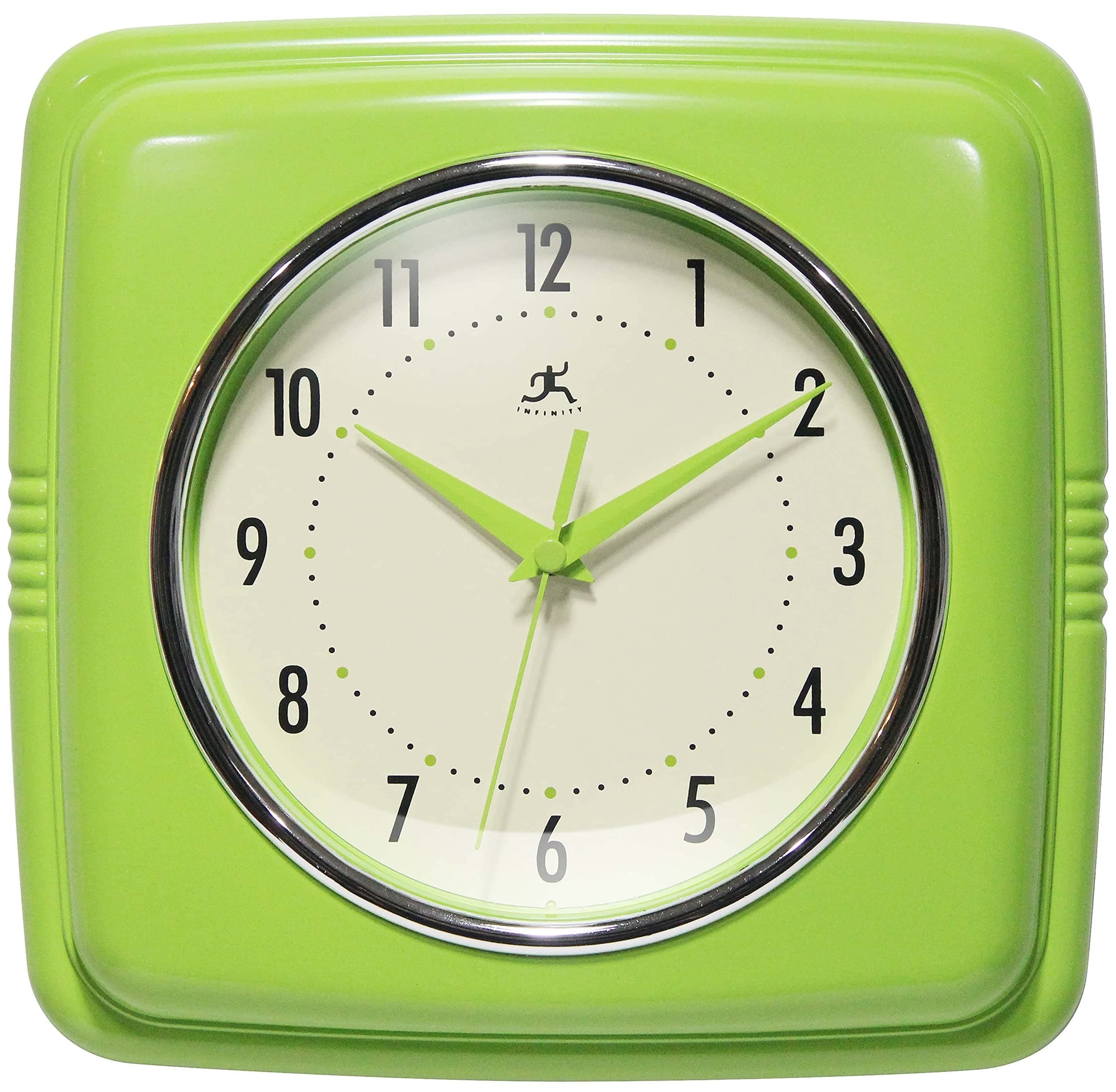 Infinity Instruments Retro Wall Clock for Living Room – Silent & Small Kitchen Clock – Vintage Horloge Murale for Retro Decor, Modern Accent, Living Room Display, Decorative Home Style - Apple Green