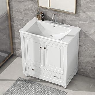 LUMISOL 30" Bathroom Vanity with Sink Top, Single Basin Bathroom Cabinet with Soft Closing Door and a Drawer, Freestanding Bathroom Vanity Set with Undermount Sink, White