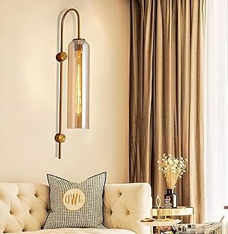 Long Glass Wall Light with Modern Gold Finish Fixture Metal for Bedside, Bedroom, Living Room, Drawing Room, Passage, Show Peice, Home, Hotel, Bar, Cafe, with 30cm Long Bulb (Gold)