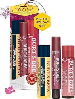 Christmas Gifts, 3 Lip Care Stocking Stuffers Products, Mistletoe Kiss Set - Vanilla Bean Moisturizing Lip Balm, Red Dahlia Tinted Lip Balm & Fig Lip Shimmer Oil Stick (3-Pack)