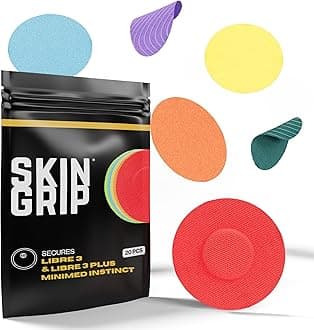 Skin Grip CGM Patches for Freestyle Libre 3 (20-Pack), Waterproof & Sweatproof for 10-14 Days, Pre-Cut Adhesive Tape, Continuous Glucose Monitor Protection (Rainbow Pack)