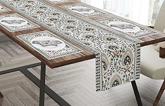 BLOCKS OF INDIA Hand Block Printed Cotton Table Runner, Mat and Napkin Set for Center/Dining Table (Brown Jaal), Large