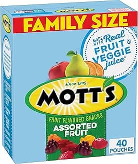 Assorted Fruit Snacks Family Pack, Gluten Free Gummies, Made with Fruit & Veggie Juice, Good Source of Vitamin C, Gelatin Free, 40 Count Individual Pouches, 32 oz