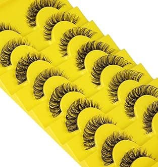 zanlufly False Eyelashes Natural Russian Strip Lashes Wispy Cat Eye Mink Lashes 3D D Curl Fake Eyelashes Lightweight Transparent Band Handmade Reusable Lashes Pack