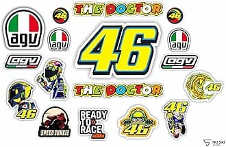 Aesthetic VR46 and AGV Stickers for Bike and Helmet Decal, Water Proof - Maximum Attention - Residue-Free Removal - Self adhersive, Quality Sticker (Pack of 17) - TRI SRI Stickers