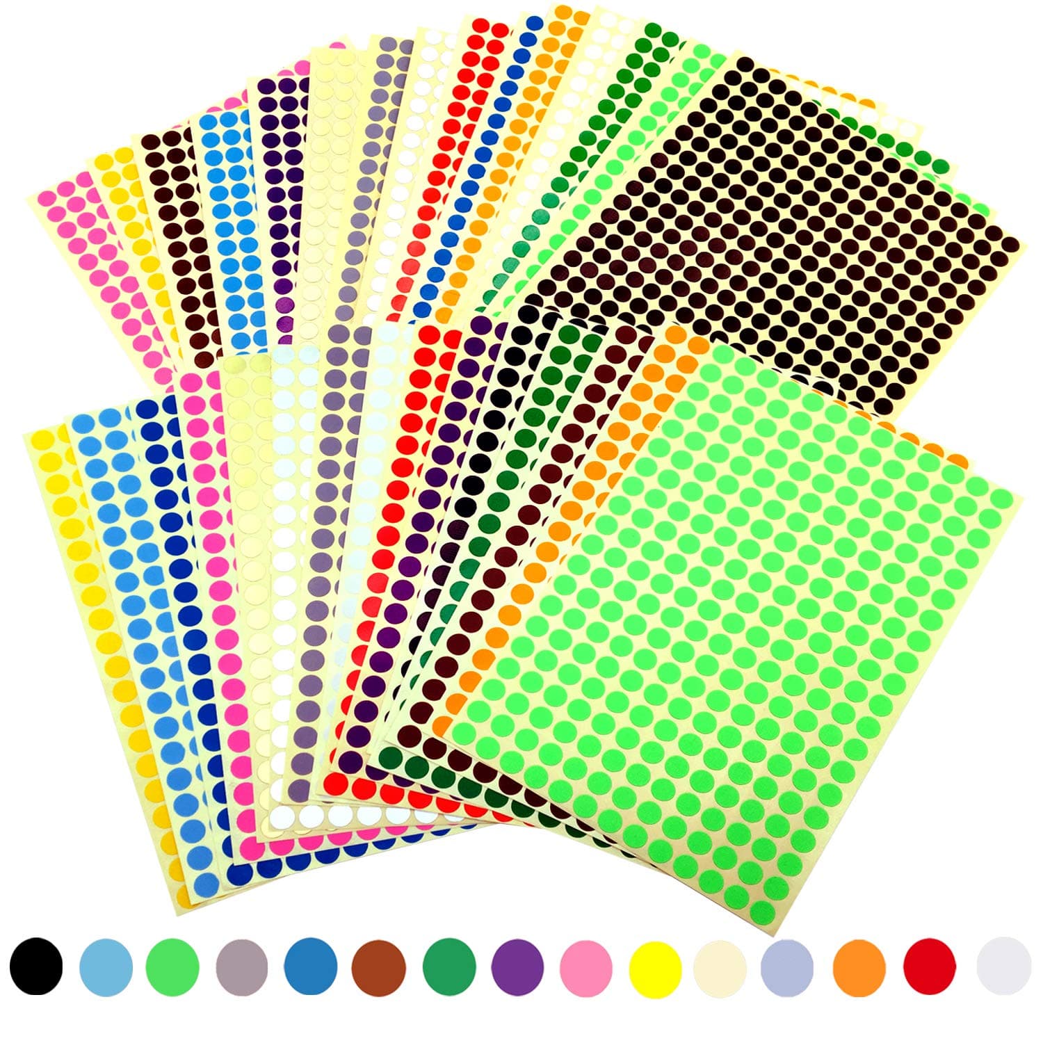 7800 Pieces Round Dot Stickers Coding Labels, 30 Sheets Color-Code Circle Colorful Dot Labels Removable for Write/Print by ACKLLR,15 Colors