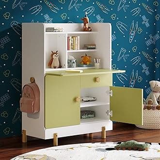 Wakefit Engineered Wood Study Table with Storage for Kids | 1 Year Warranty | 5-12 Years Study Table for Kids | Writing Desk with Cabinet | Meg - Frosty White & Mellow Green