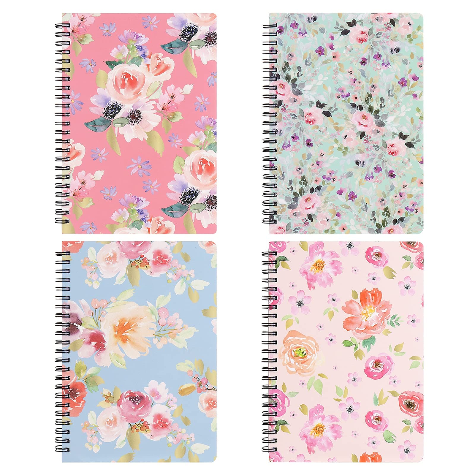 Spiral Notebook 5×7 Inch, 4 Pack Small Writing Journals College Ruled Hardcover Floral Notebook for School Supplies Studio Girls Women, Inner Pocket, 80 Sheets/160 Pages, B6 Size