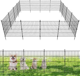 10 Panels No Dig Decorative Outdoor Garden Fence for Yard, 24 in(H) X 20 ft(L) Animal Barrier Fencing Rustproof Metal Wire Panel Border for Dog, Rabbits, and Patio Temporary Ground Stakes