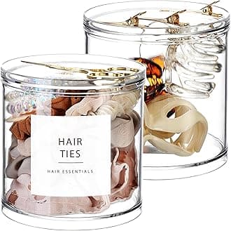 SheeChung 2 Pack Qtip Holder Stackable Plastic Apothecary Jars with Storage Lids Clear Bathroom Accessories for Storage and Organization Bathroom Counter Organizer (20oz)