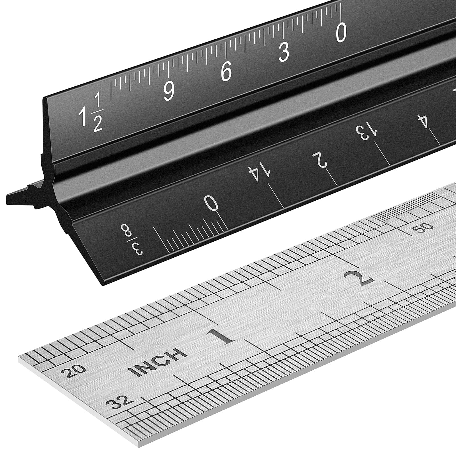 - Architectural Scale Ruler Set, 2 Pack 12 Inch Aluminum Architect Ruler with Standard Metal Ruler, Imperial Architect Triangular Ruler with Etching for Architects, Engineers, Students and Draftsman