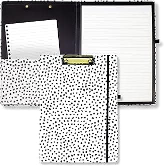 Steel Mill & Co Cute Clipboard Folio with Refillable Lined Notepad and Interior Storage Pocket, Black and White Padfolio for Work, Black Dots