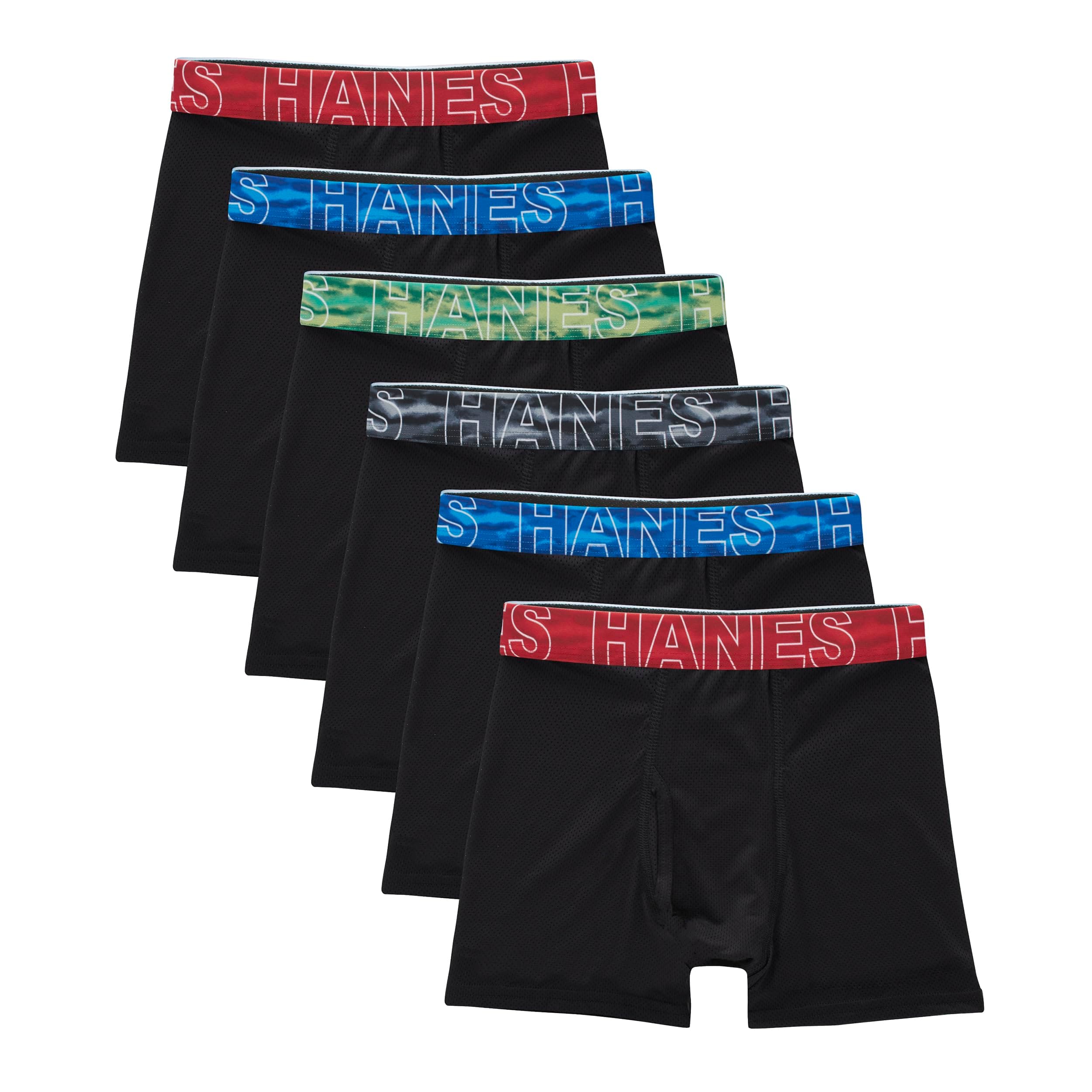 Boys' Big Tween Boxer Brief, Performance X-Temp Mesh Stretch Underwear, 6-Pack, Black-6 Pack, Large