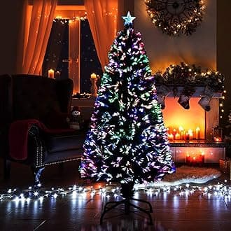 New Christmas Tree X-Mas Tree Fiber Optic Color Changing Multi Colour Led Lights with Star Free Standing Indoor Tree Lights Xmas Gift (5 FT)