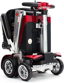 Drive Devilbiss Elite Auto Folding Electric Mobility Scooter/LED Front Headlight & USB Charging Port - Striking Design, Metallic Silver Finish, & Light-Up LCD Screen for Smooth Riding - Red