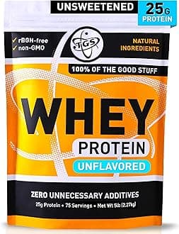 - 100 Whey Protein Powder Unflavored, Unsweetened - Clean, No Artificial Ingredients for Men & Women - 5lb Bulk, Soy Gluten Free, Keto Friendly - Post Workout Muscle Recovery