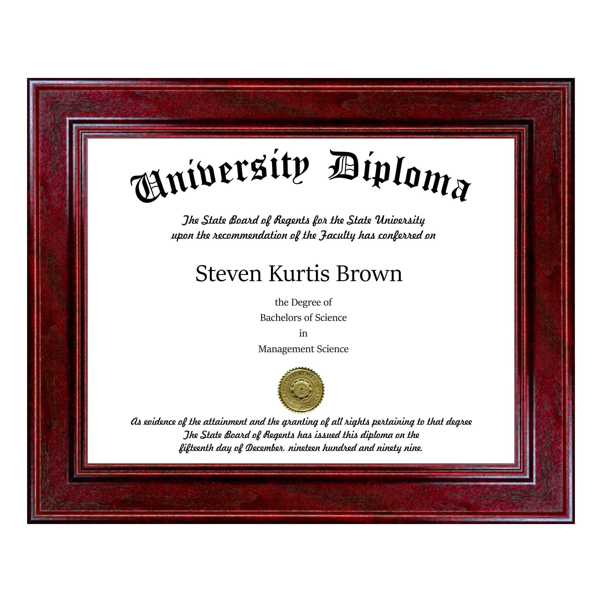 Single Diploma/Document Frame for 9" wide x 7" Tall Diploma