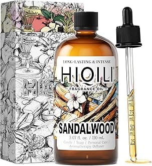 HIQILI Sandalwood Fragrance Oil for Home Diffuser, Luxury Hotel Scent, Perfect for DIY Candle & Soap Making, Add to Body Lotion - 5.07 Fl Oz
