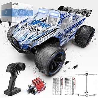 DEERC All Terrain RC Car with 2 Batteries, 1:14 4WD High Speed Monster Truck, 40KM/H Off-Road Remote Control Car with LED Light, Gifts for Boys, Kids and Adults of All Ages