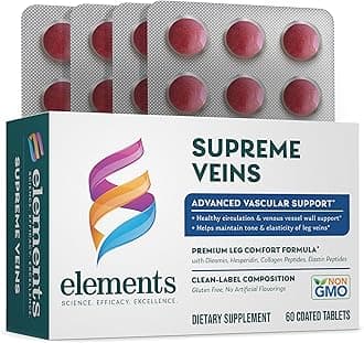 Elements Supreme Veins, 60 Tablets (30 Day Supply), Advanced Vascular Support Supplement, Supports Healthy Circulation and Elasticity in Leg Veins, Gluten Free