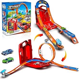 Race Track Toy Car Set with 2 Race Cars,2 in 1 Car Tracks Style with Storage Box,Changeable Tracks Toys Birthday Gifts for Kids 3 4 5 6 7 8+Year Old Boys Girls (Red)
